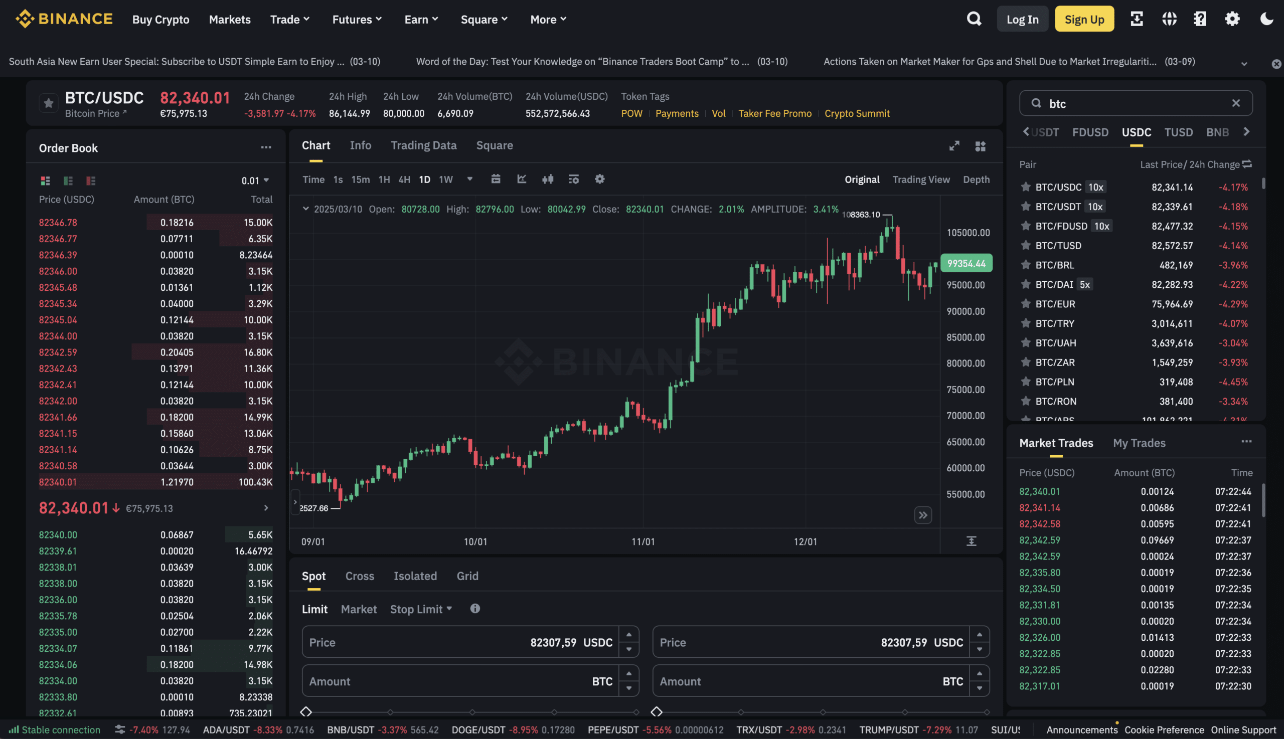 Binance achat BTC